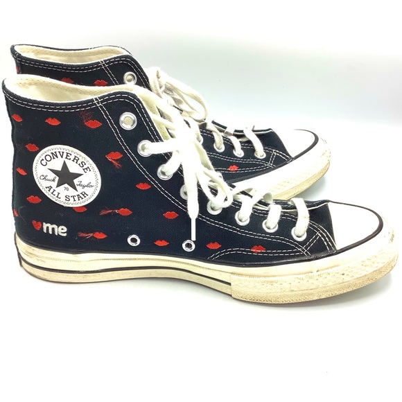 Converse Shoes - Converse Chuck 70 Hi Embroidered Lips "Love Me" Black Sneakers